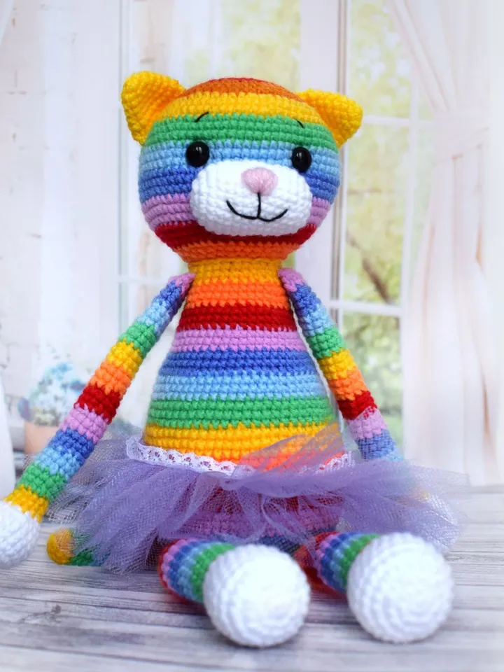 Rainbow cat TO ORDER Cute knitted kitten Funy animal Amigurumi Gift for children Moms favorite cat