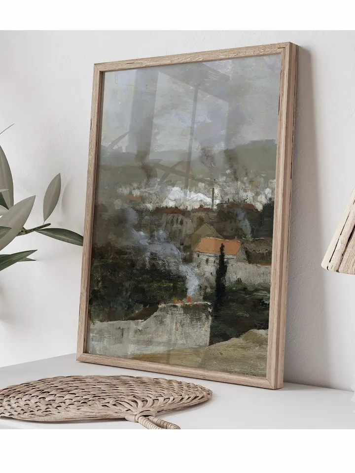 Parisian Cityscape French Oil Painting, Moody Printable Art, Vintage Farmhouse Wall Decor | 288
