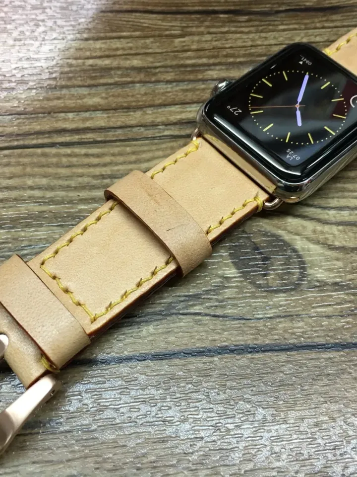 Apple Watch Series 7 Watch Band for 45mm, Beige Genuine Leather Apple Watch Band, iWatch Series 6 44mm Band, Personalise Gift Ideas for him
