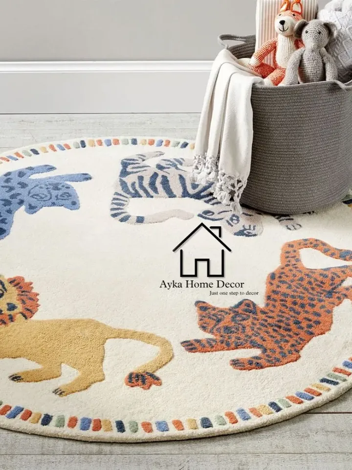 Multi Color Woolen Area Rug For Hall Kitchen Living Room Bed Room Dining Room Kids Room Carpet / Kids Rug / Round Rug/Animal print/Christmas