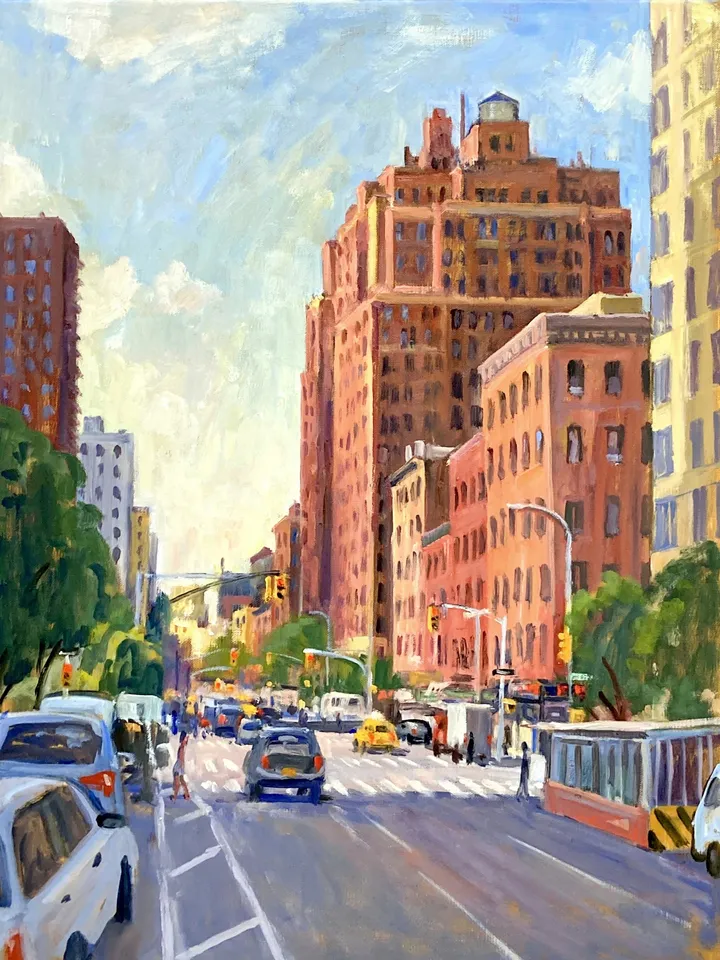 Chelsea Cityscape Painting - Down Ninth Avenue/NYC - 18x24 Oil on Linen, Urban Plein Air Impressionist Landscape, Signed Original