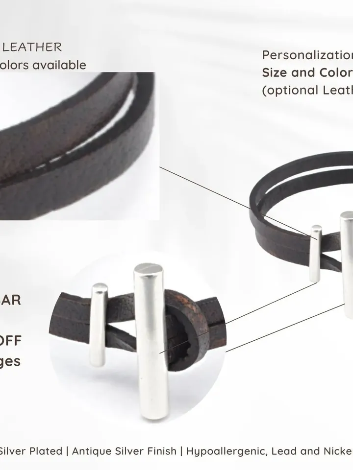 Parallel Bar Bracelet with Double Strand | Minimalist Unisex Leather Bracelet | Mens Anniversary Gift for Him | Uno the 50 Style Jewelry