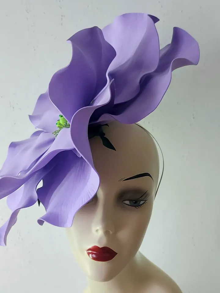 Giant Violet flower hat Kentucky Derby fascinator, Bridal headband, Wedding Accessory, Church hat, Retro style