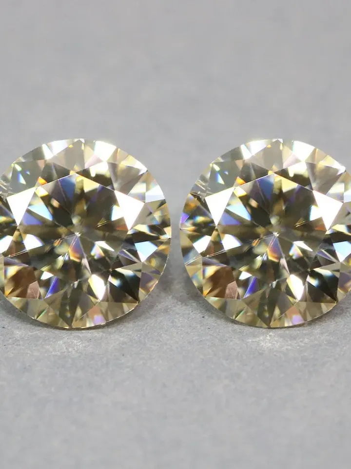 1.93 CT Stunning ! Golden Yellow Moissanite Pair Excellent Round Cut