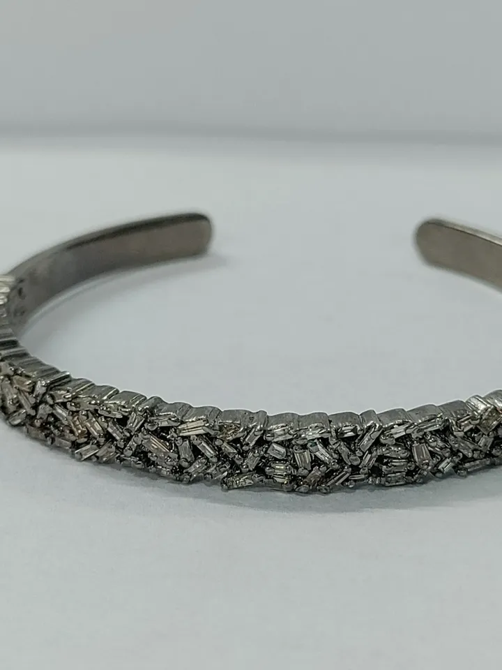 Diamond Bangle, Baguette Cut Diamond Bangle, Adjustable Bangle, 925 Sterling Silver Bangle, Baguette Bracelet, Victorian Cuff Bangle