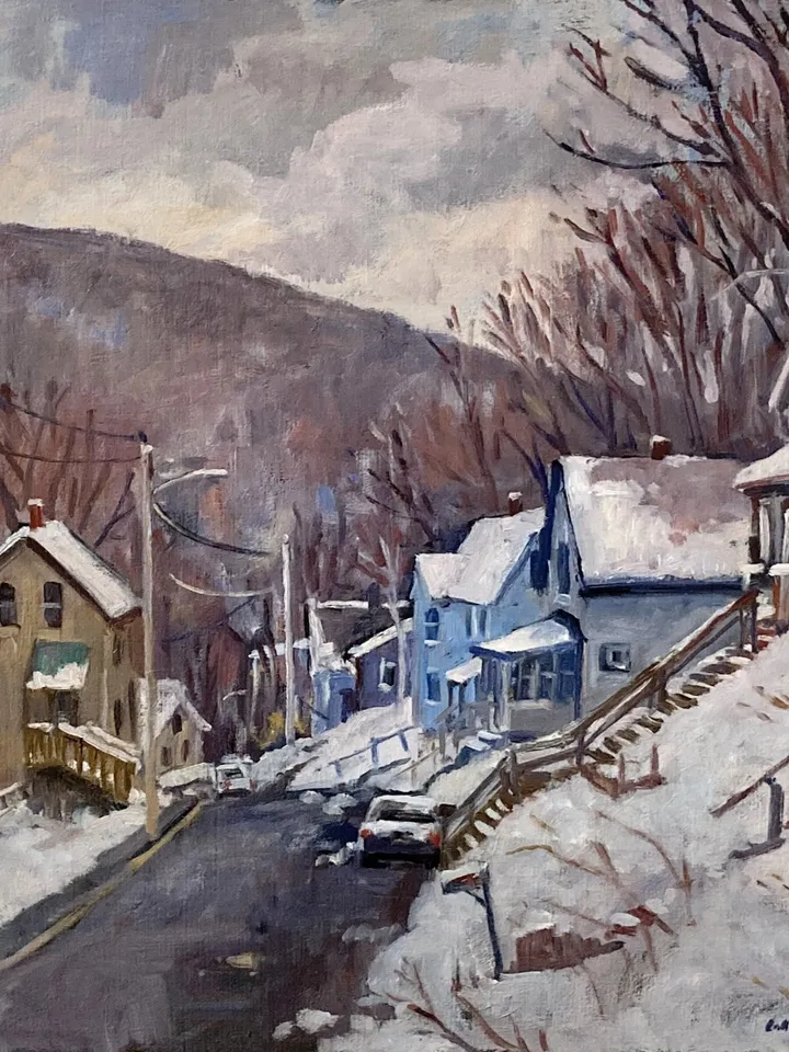 Winter Landscape Painting -Toward Vermont/Deep Snow- 18x20 Oil on Canvas, Plein Air American Art, Signed Original Impressionist Snow Scene