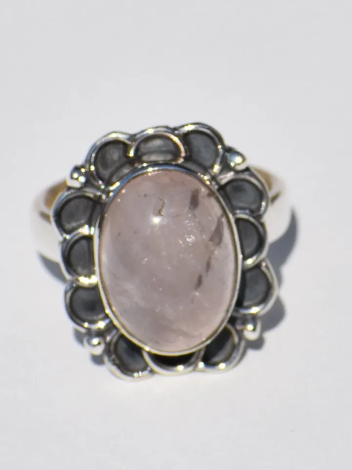 Natural Rose Quartz Ring, Sterling Silver Ring, Oval Gemstone, Statement Jewelry, Boho Jewelry, Wedding Ring, Anniversary Gift, Gift For Her