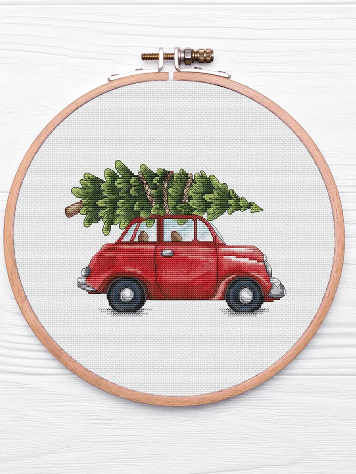 Christmas Car Cross Stitch Pattern PDF, Christmas Decoration Cross Stitch, Winter Counted Cross Stitch, PDF cross stitch pattern
