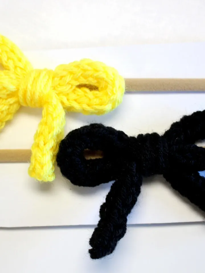 Black and Yellow Tied Yarn Bows on Nylon Headband Set of 2, Baby Shower Gifts Ideas, New Baby Head Wrap, Hair Ties for Little Girl, One Size