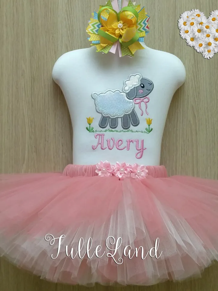 Baby Easter Sheep for girl with bow Happy Dolly Easter Lamb Girl with Bow Design applique for Machine Embroidery