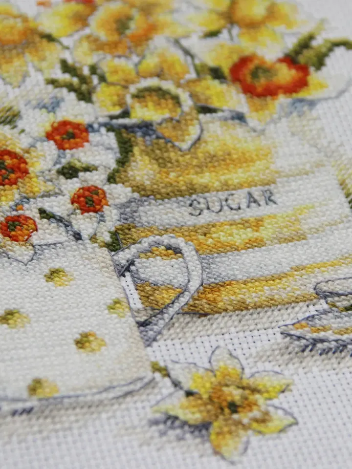 Daffodil picture. Finished cross stitch painting