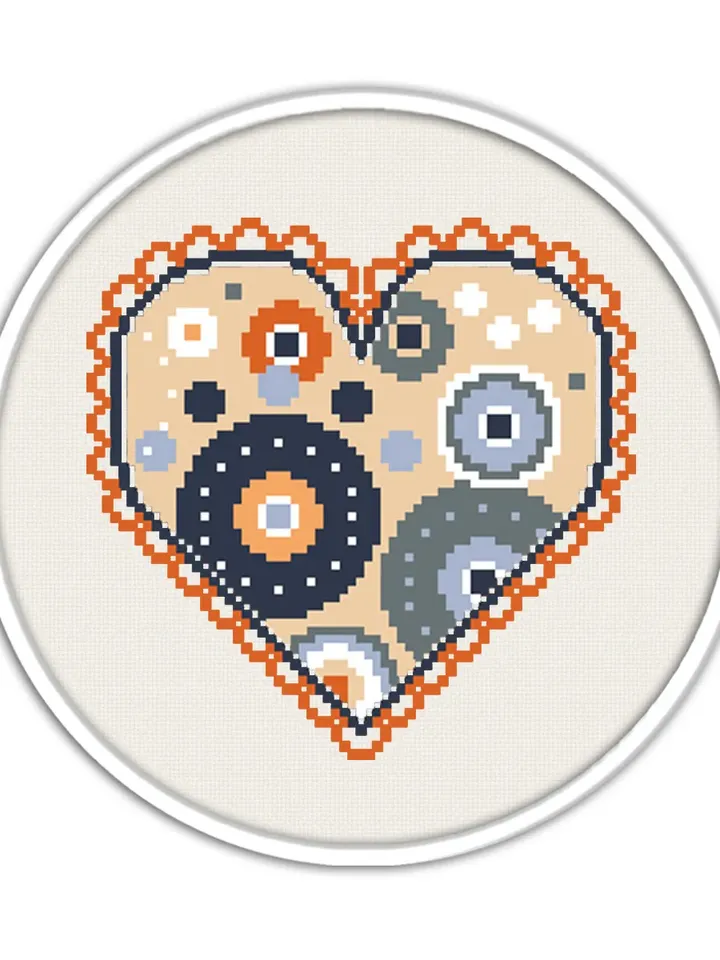 Abstract Hearts Cross Stitch Pattern. Set of 3. Love cross stitch.