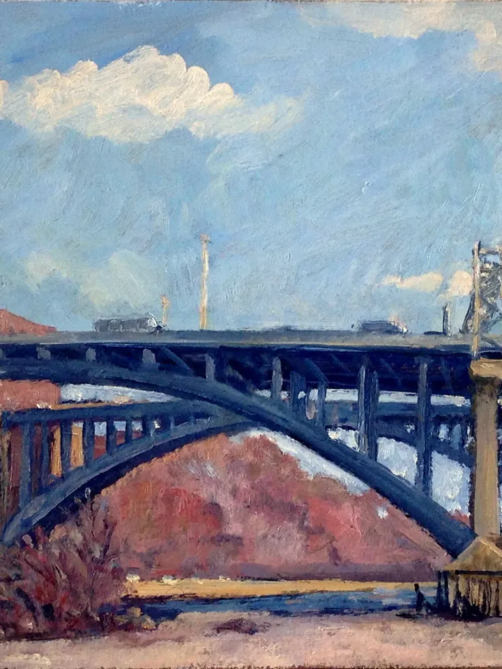 8x12 New York Cityscape Painting -Harlem River Bridges/NYC- 8x12 Oil on Panel, Industrial Realist Original, American Impressionist Fine Art