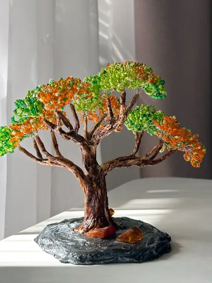 Handmade artificial bonsai with amber