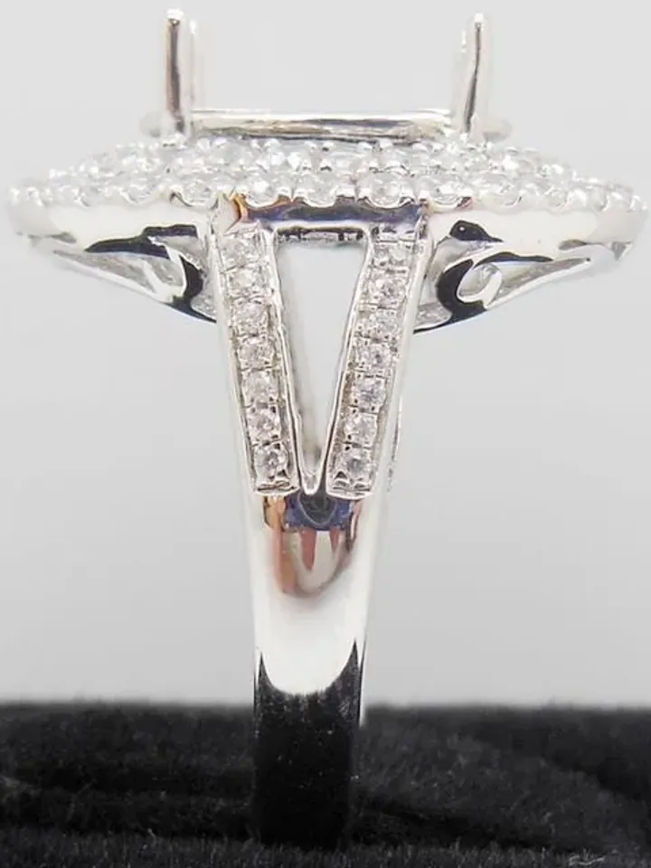 Double Halo Ring,Solid 14K White Gold Oval 7x10MM Fashion Semi Mount Ring / Diamond Ring