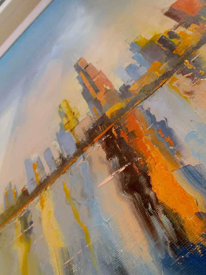 Chicago Painting ORIGINAL OIL PAINTING on Canvas, HAND PAINTED Lake Michigan Chicago Skyline Original Art by "Walperion"