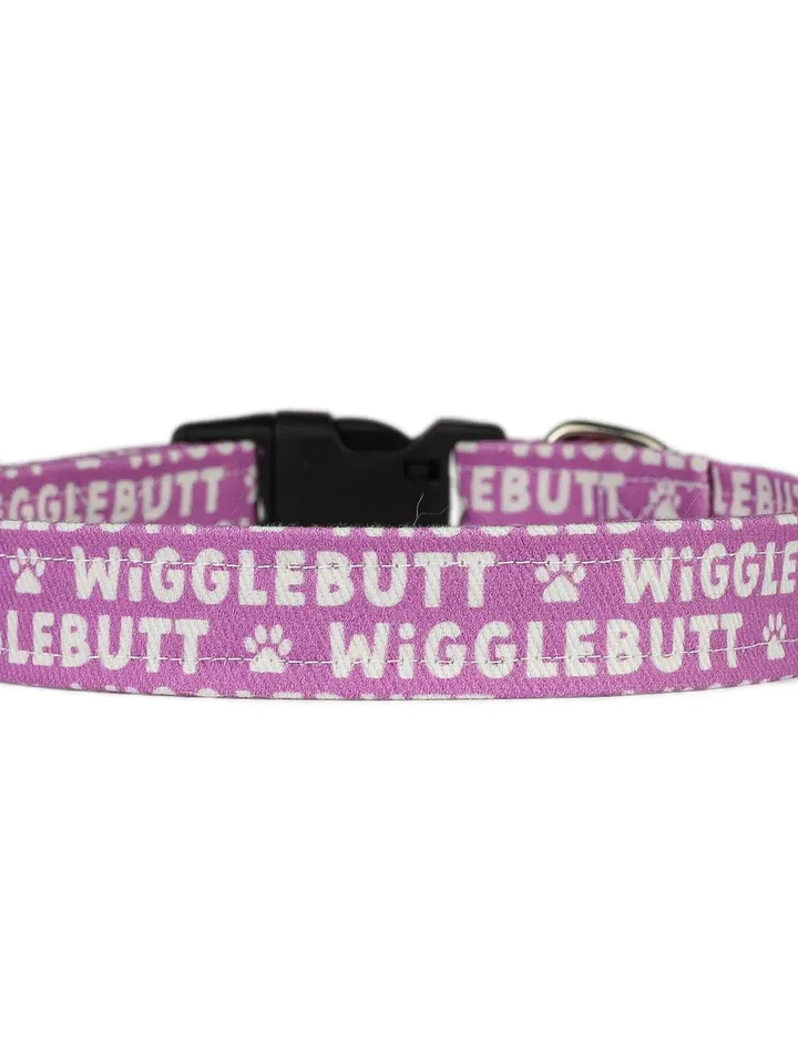 Wigglebutt Dog Collars, Adjustable Blue Pink, and Purple Dog Collars, Funny Boy and Girl Dog Collars
