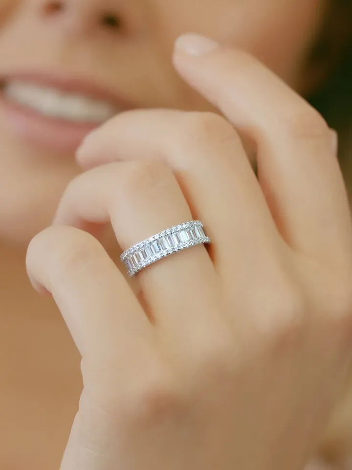 WEDDING RING BANDS | Moissanite Baguette Ring Band | Ring For Engagement | Bridal Wedding Ring | Unique Design 4.5 Ctw 14k Gold Ring
