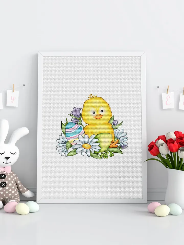 Easter Chicken Cross Stitch Pattern PDF, Easter Embroidery Pattern PDF, Modern cross stitch, Pdf Pattern