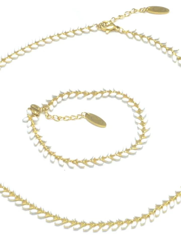 Gold and White Enamel Chevron Necklace, Layering Epoxy Fishbone Chain Choker for Women, Dainty Minimalist Modern Jewelry Gift for Her
