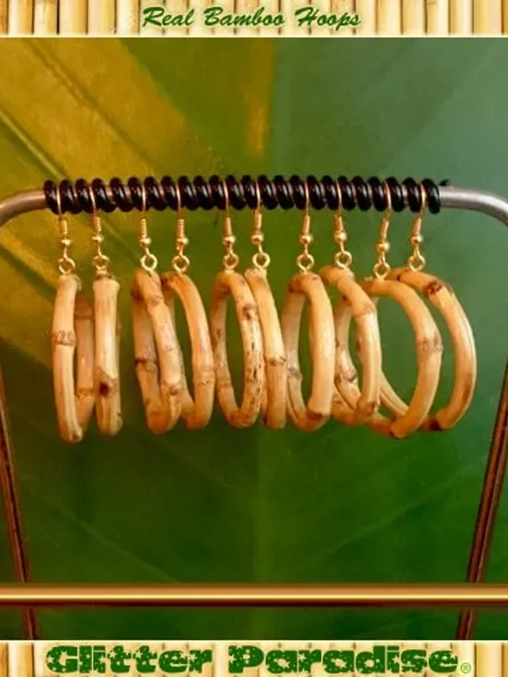 Natural Bamboo Hoops - Earrings - Bamboo Root - Bamboo Hoops - Bamboo Jewelry - Vintage Exotica - Beach Jewelry - Wahine - Glitter Paradise®
