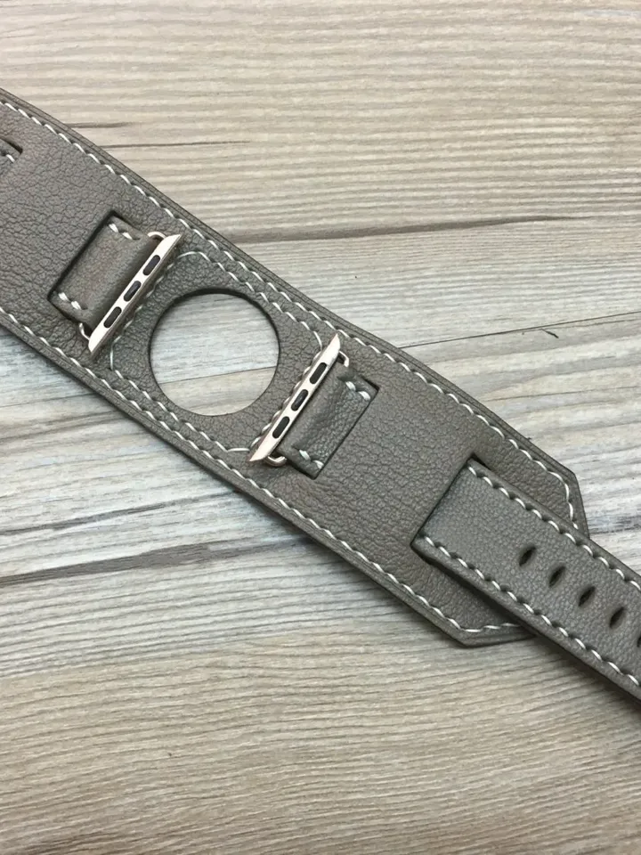 Apple Watch Band Strap, Apple Watch Titanium, Ceramic White, Full Bund Strap, Elephant Gray Leather Watch Strap, Apple Watch 44mm, 42mm
