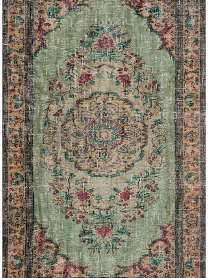 Green Turkish Rug, Vintage Green Rug, Handmade Turkish Carpet, 5,3x8,6 ft ,