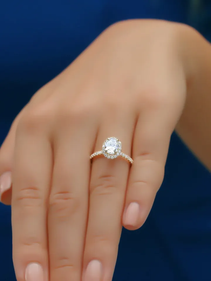 OVAL MOISSANITE RING | Moissanite 2 Ct Halo Diamond Gold Ring | Oval Wedding Ring | Gift For Engagement | 14k Gold Natural Diamond Ring Band