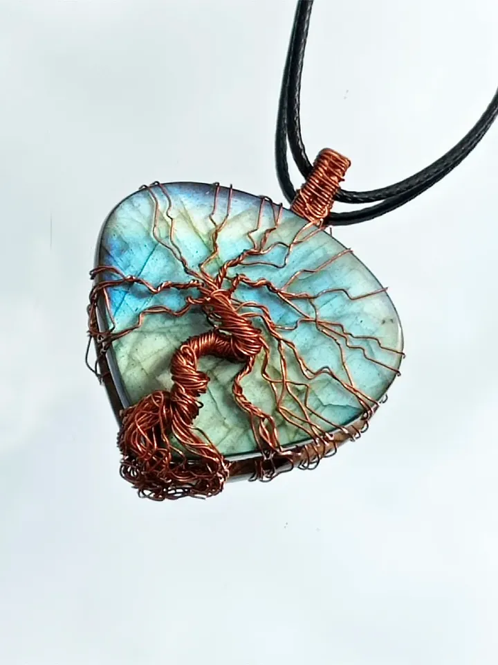 Rainbow Labradorite Necklace. Wire Wrapped Tree of Life Pendant. Valentines Day gift to a girl from a girl