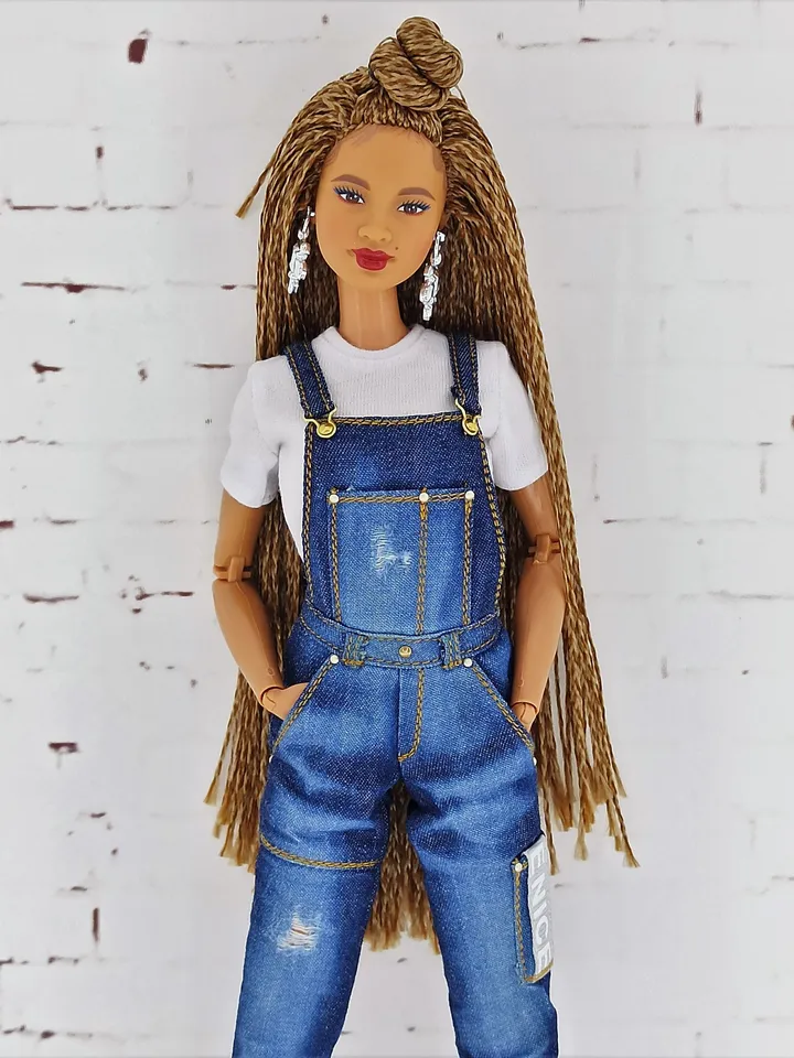 Dark Blue Denim Overalls for Barbie Doll and other dolls of a similar format (Fashion Royalty, Poppy Parker and others)