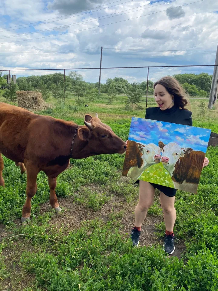 Cow original painting Animal artwork  oil painting hand-painted