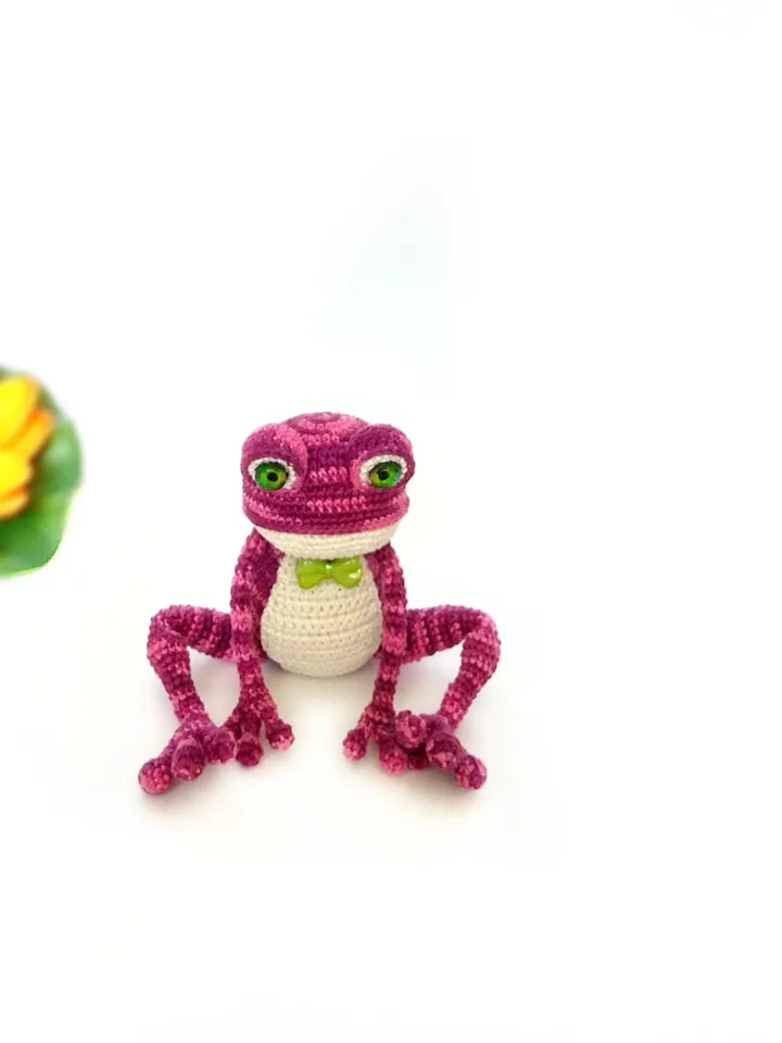 Funny frog plush crochet TO ORDER Burgundy frog amigurumi Stuffed plush toy Handmade frog doll