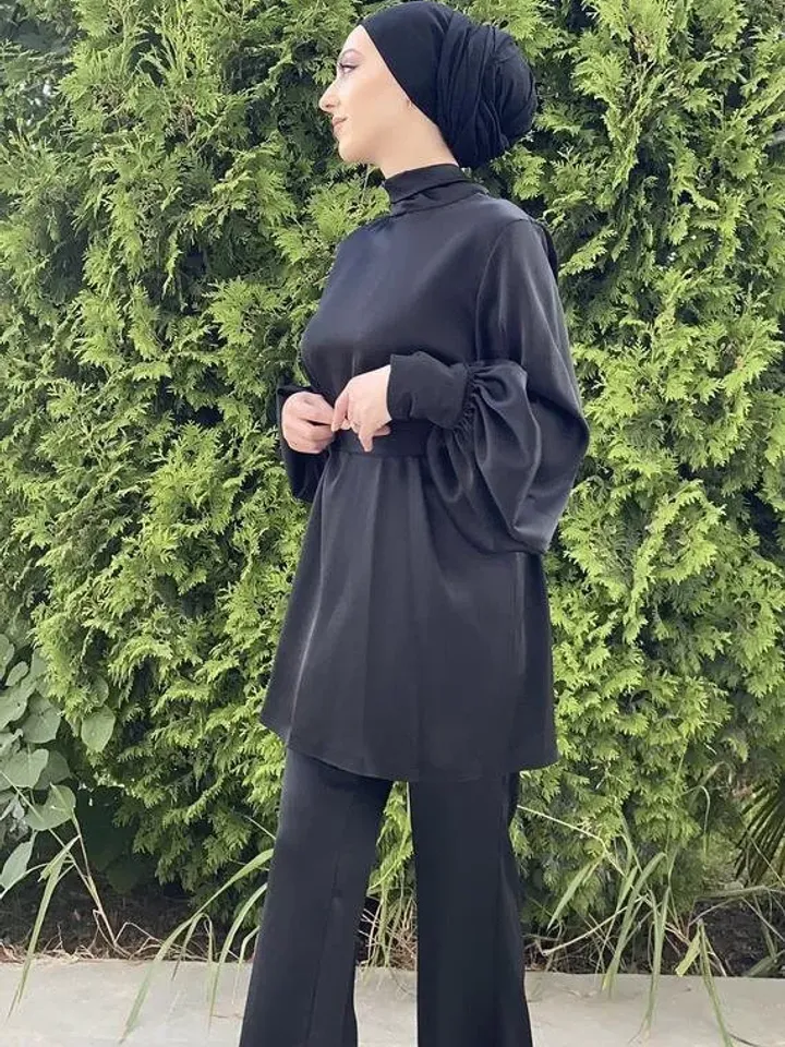 AHUNARE HIJAB - Ferda Black Straight Wedding Dress, Muslim Evening Gown, Nikah, Islamic Wedding, Engagement, Bridesmaid,
