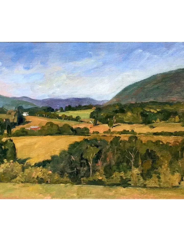 Large Original Landscape Painting - Hills and Sky/Berkshires Summer- 14x26 Oil on Linen, Plein Air Impressionism, Signed Original Fine Art