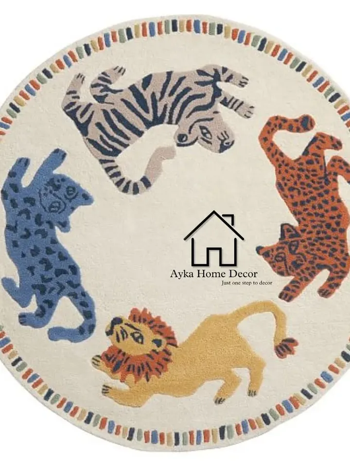 Multi Color Woolen Area Rug For Hall Kitchen Living Room Bed Room Dining Room Kids Room Carpet / Kids Rug / Round Rug/Animal print/Christmas