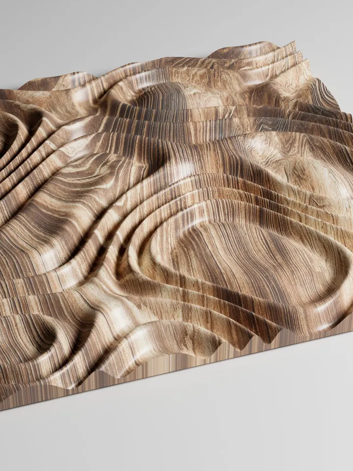 3d wall panel, STL model for CNC router, wavy pattern for relief carving, Aspire, Artcam, Fusion 360, Carveco, WP6
