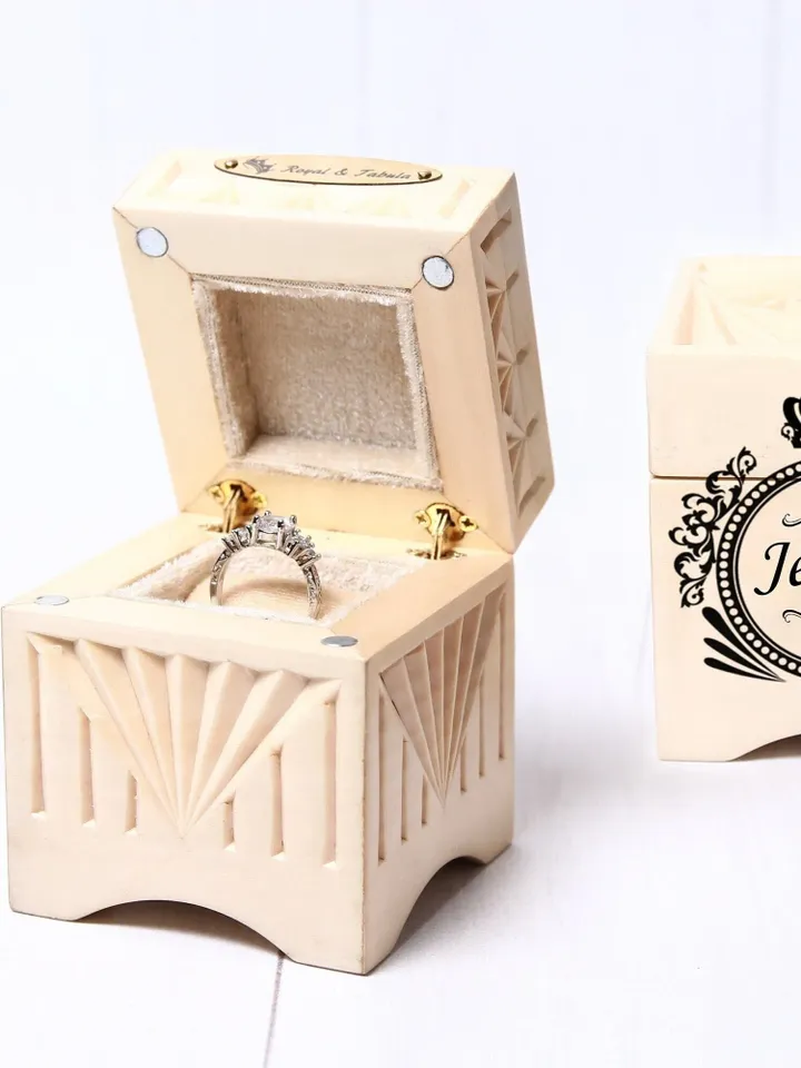 Engagement ring box, Personalized wooden ring box, Proposal ring box