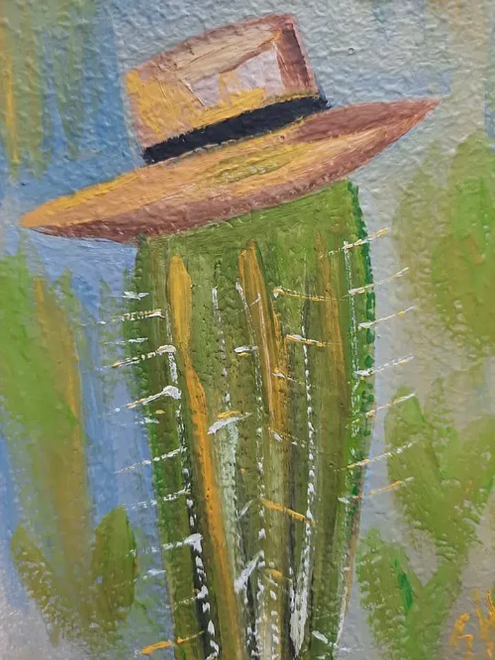 Cactus oil painting Cactus hat art