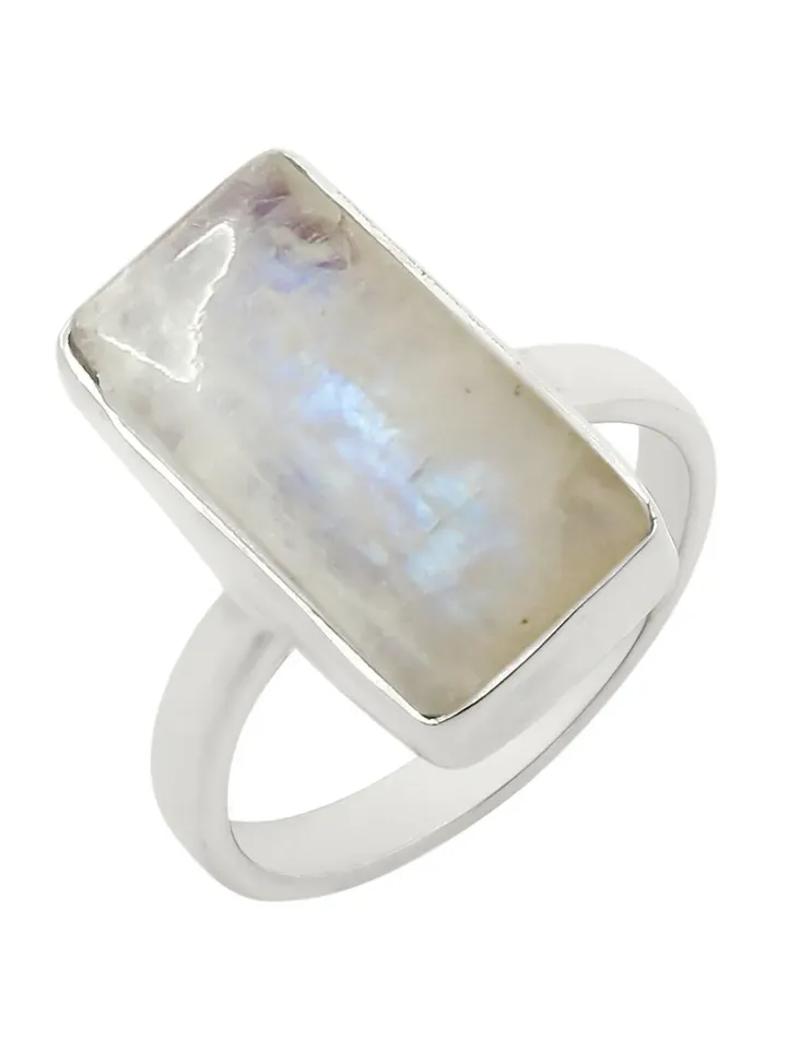 Natural Rainbow Moonstone Ring, 925 Sterling Silver Ring, Statement Ring, Long Rectangle Ring, Birthstone Ring, Midi Ring, Moonstone Jewelry