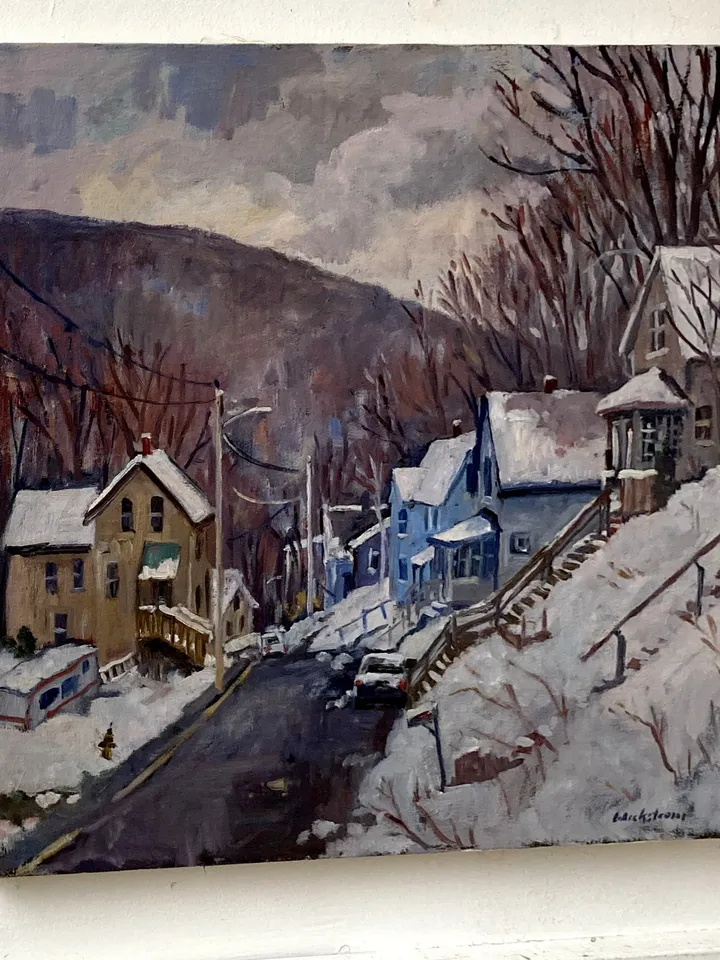 Winter Landscape Painting -Toward Vermont/Deep Snow- 18x20 Oil on Canvas, Plein Air American Art, Signed Original Impressionist Snow Scene