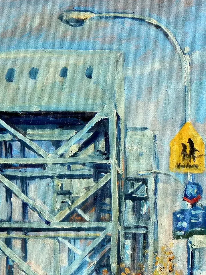 Original New York Cityscape Painting - Broadway Bridge Car Wash/Inwood NYC- 16x20 Oil on Canvas, Signed Original Impressionist Landscape