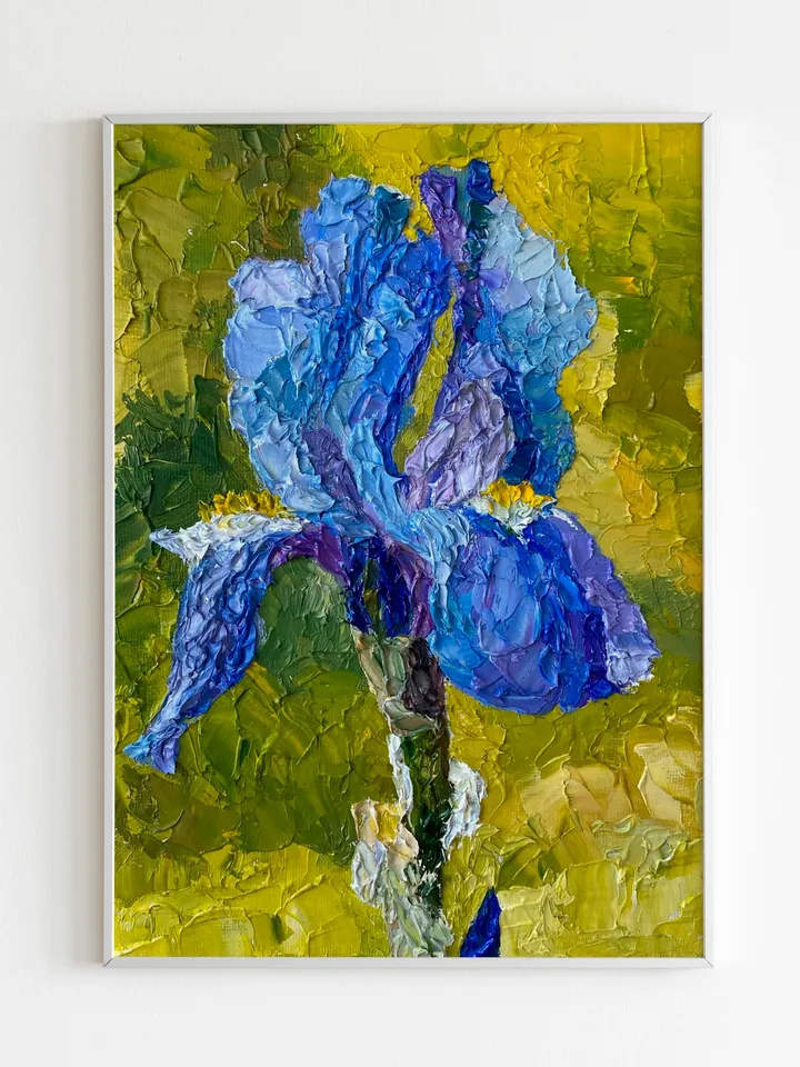 Iris-original oil painting on canvas, impasto art,flower,Wall Art,botanical art