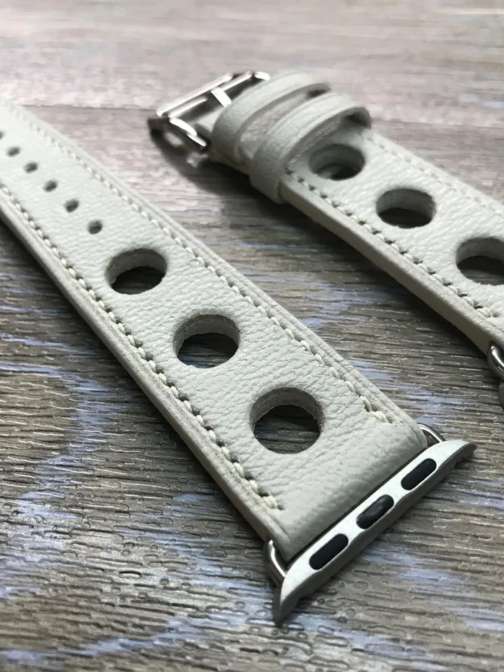 Apple Watch Band, Single Tour Rallye, Apple Watch 40mm, Leather Watch Band, Apple Watch 42mm 44mm, Apple Watch Strap, Cream White, iwatch