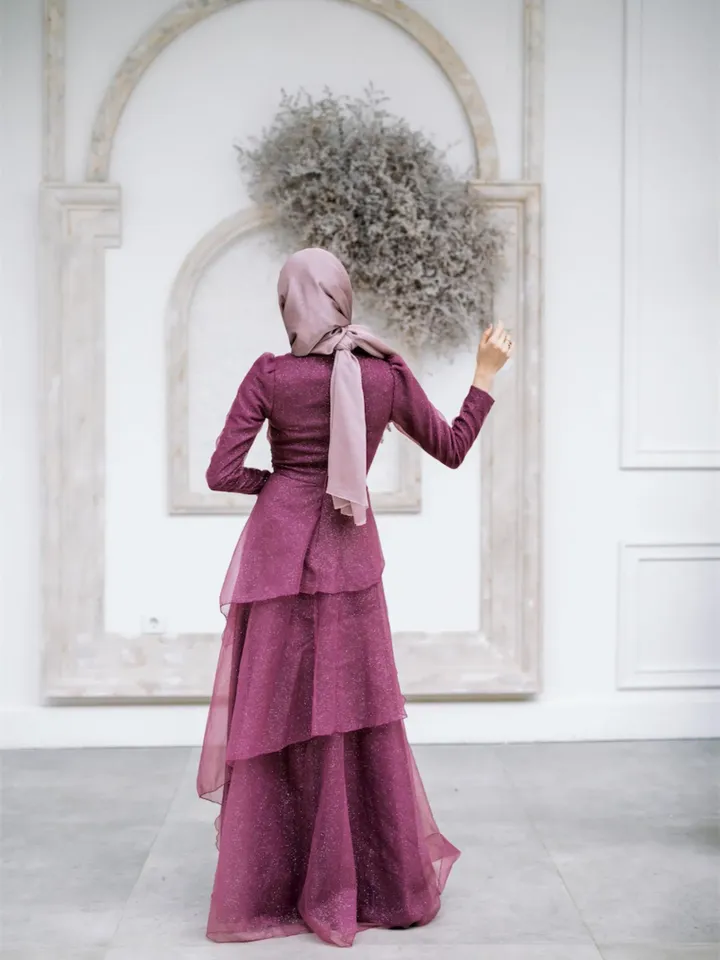 AHUNARE HIJAB - Sinem Fuchsia Silvery Wedding Dress, Muslim Evening Gown, Nikah, Islamic Wedding, Engagement, Bridesmaid,