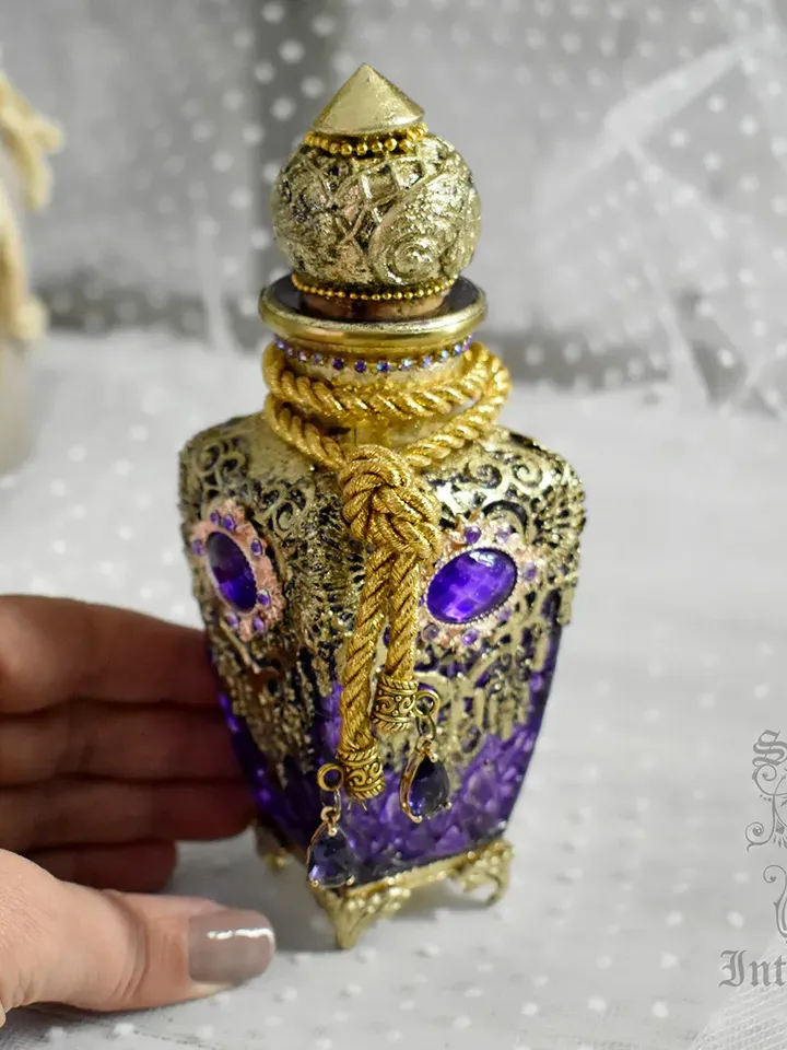 Lilac glass bottle for perfumes or aromatic oils dressing table decoration