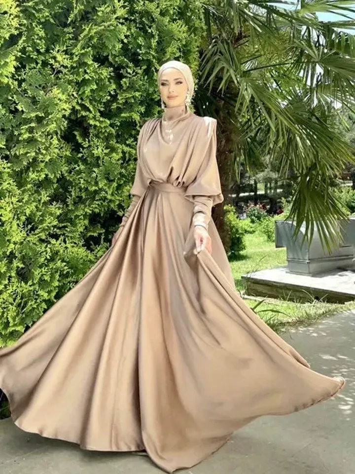 AHUNARE HIJAB - Mihra Cream Satin Ahuanre Wedding Dress, Muslim Evening Gown, Nikah, Islamic Wedding, Engagement, Bridesmaid,