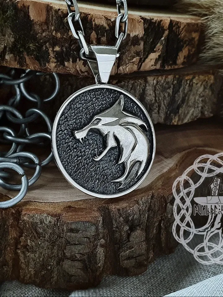 Witcher Medallion, Wolf School Medallion, Wolf Pendant, Sterling Silver Witcher Pendant, Wolf School Necklace