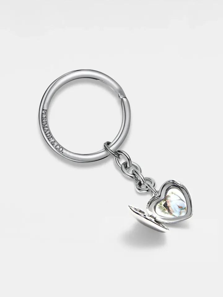 PERIMADE Heart Paw Photo Locket Keychain • Personalized Picture Locket Key Ring • Sterling Silver Keepsake Jewelry • Trendy Best Friend Gift