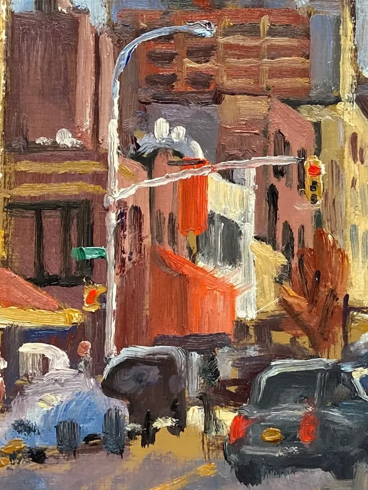 Original New York Cityscape Painting - From Grand Street/NYC- 10x10 Oil on Panel, Plein Air Impressionism, Signed Original Landscape