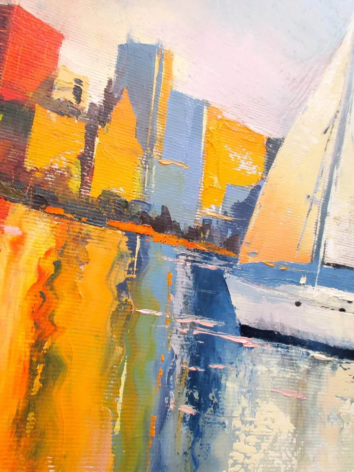 Chicago Painting ORIGINAL OIL PAINTING on Canvas, HAND PAINTED Lake Michigan Chicago Skyline Original Art by "Walperion"